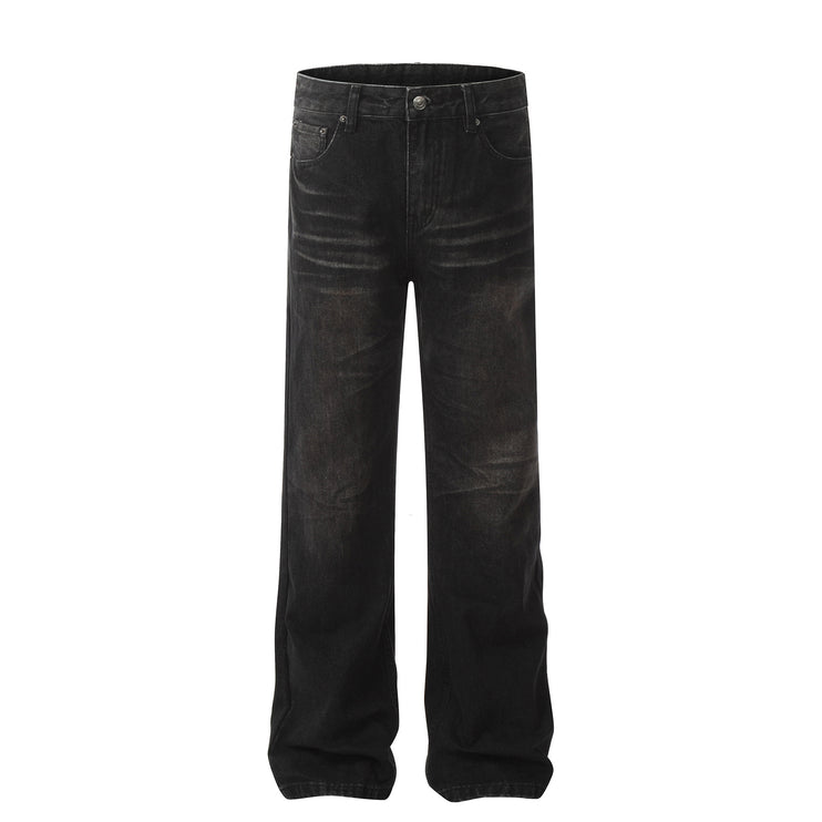 Retro Washed Black Craft Straight Jeans—5339 - TALKLESSFASHION