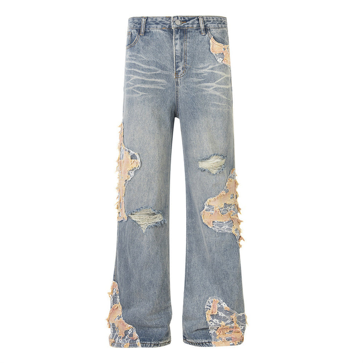TALKLESS Lace Patchwork Stitching Loose Denim Jeans ---1998 - TALKLESSFASHION