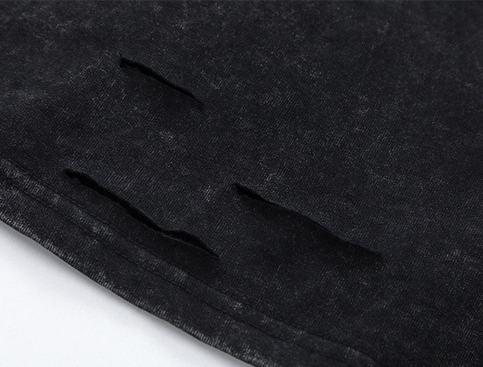Knife Cut Hole Black Washed T-Shirt--4567 - TALKLESSFASHION