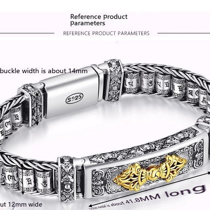 Sterling Silver S925 Six-word Mantra Vajra Bracelet - TALKLESSFASHION