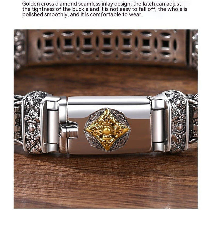 Sterling Silver S925 Six-word Mantra Vajra Bracelet - TALKLESSFASHION