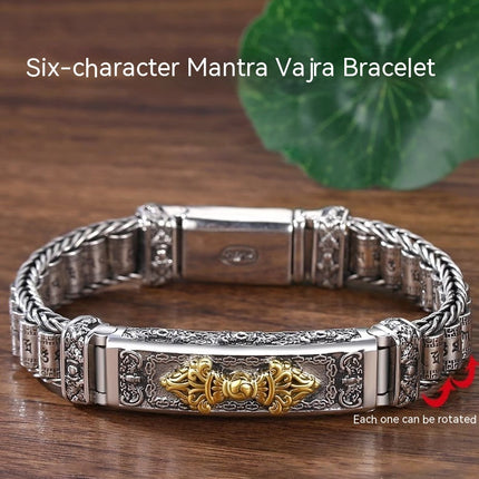 Sterling Silver S925 Six-word Mantra Vajra Bracelet - TALKLESSFASHION