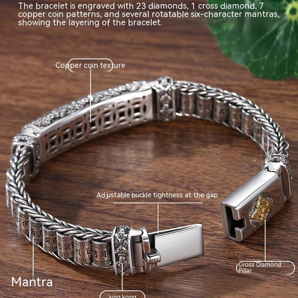 Sterling Silver S925 Six-word Mantra Vajra Bracelet - TALKLESSFASHION
