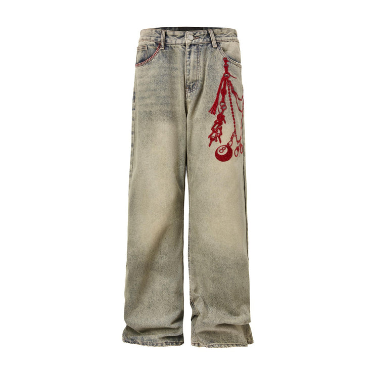 Vintage Embroidery Phantom Zipper Straight Jeans—-4533 - TALKLESSFASHION