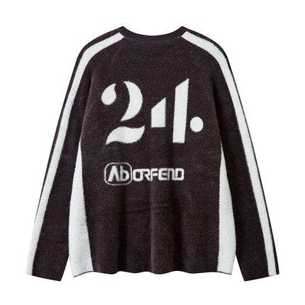 TKPA American Retro Color Matching Letters Jacquard V-neck Comfortable Knitwear - TALKLESSFASHION