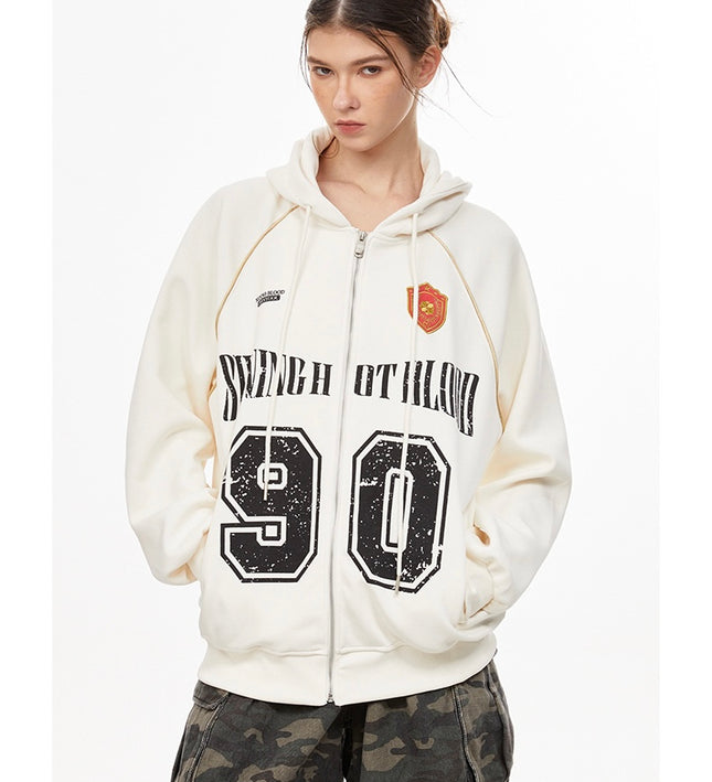 American retro letters bm hooded sweater