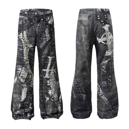 Shadow Print Horn Jeans—9654 - TALKLESSFASHION