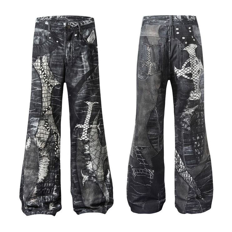 Shadow Print Horn Jeans—9654 - TALKLESSFASHION