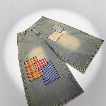 High Waist Patchwork Denim jort - TALKLESSFASHION