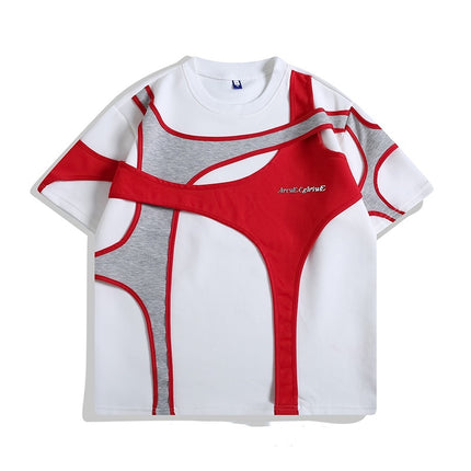 Double-layer Stitching Padded Shoulder Short Sleeve Strap T-shirt - TALKLESSFASHION