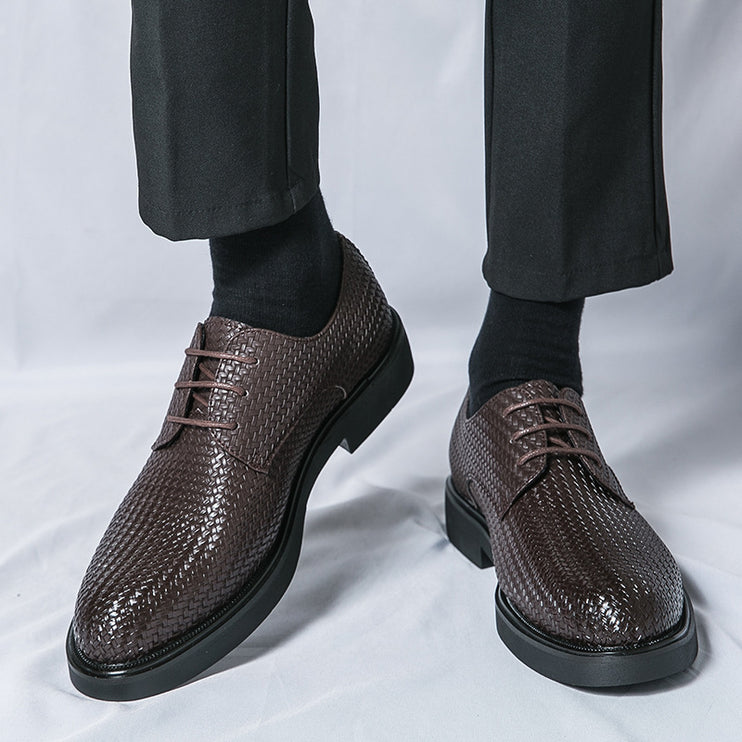 Plus Size 3D Woven Leather Shoes Men's Youth Platform British Shoes - TALKLESSFASHION
