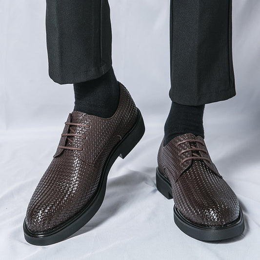 Plus Size 3D Woven Leather Shoes Men's Youth Platform British Shoes - TALKLESSFASHION