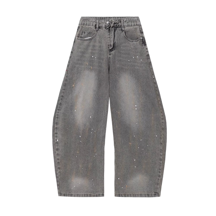 Hip Hop Splash-Ink Arc Harem Denim Pants Man Baggy Distressed Wide Leg Jeans Oversize Street Wear Men Loose Casual Wide Trousers - TALKLESSFASHION