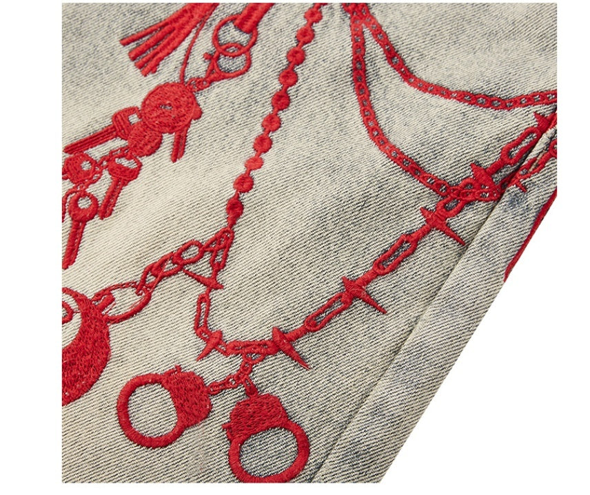 Vintage Embroidery Phantom Zipper Straight Jeans—-4533 - TALKLESSFASHION