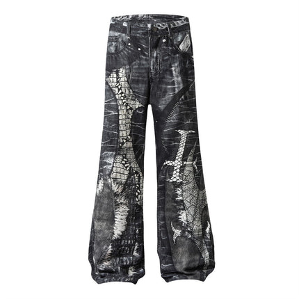 Shadow Print Horn Jeans—9654 - TALKLESSFASHION