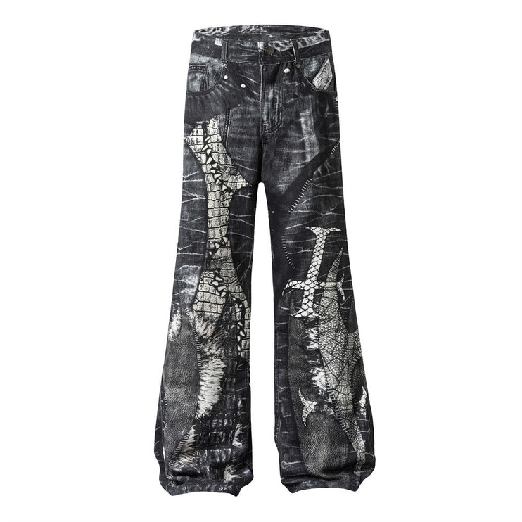 Shadow Print Horn Jeans—9654 - TALKLESSFASHION