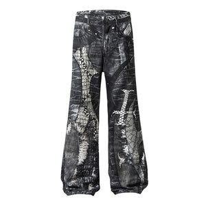 Shadow Print Horn Jeans—9654 - TALKLESSFASHION