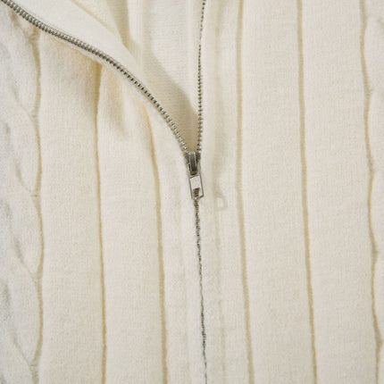 Color Contrast Long Sleeve Lapel Zipper Sweater —-7089