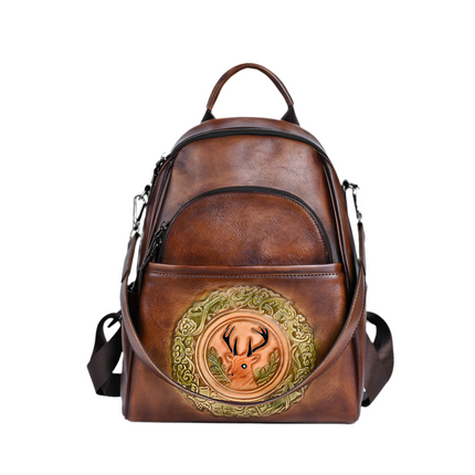 Deer Crest Leather Backpack—0983 - TALKLESSFASHION