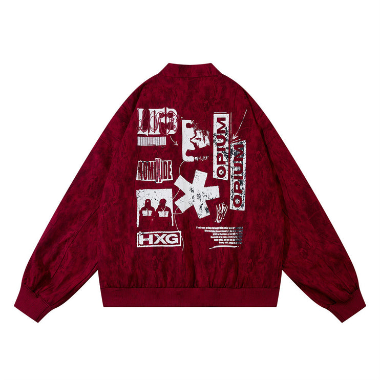 Letter Print camel leather Jacket—7431 - TALKLESSFASHION