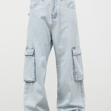 Retro Washed Light Blue Cargo Jeans —9810 - TALKLESSFASHION