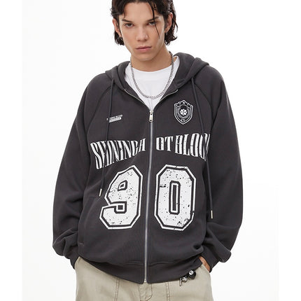 American retro letters bm hooded sweater