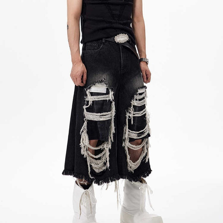 Vintage Rebel Cropped Patch Ripped Jort—7357 - TALKLESSFASHION