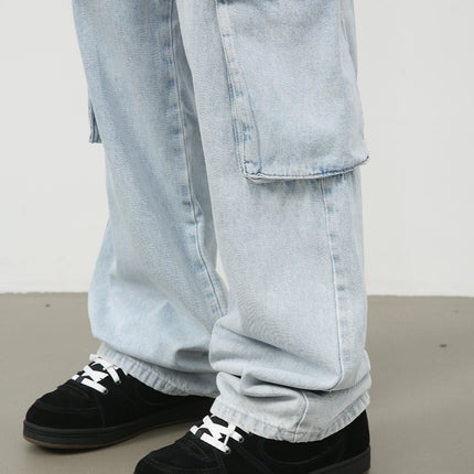 Retro Washed Light Blue Cargo Jeans —9810 - TALKLESSFASHION
