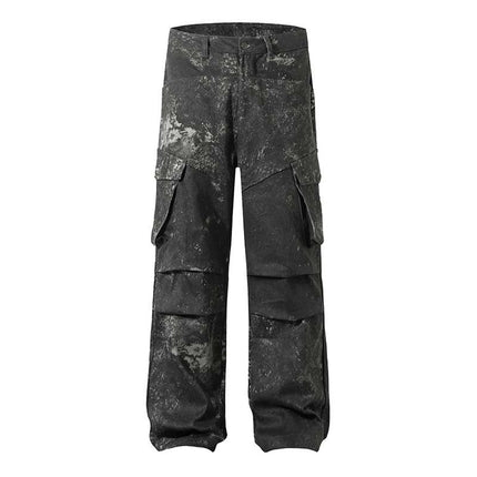 Men's High Street American Splash-ink Distressed Pleated Multi-pocket Cargo Pants - TALKLESSFASHION