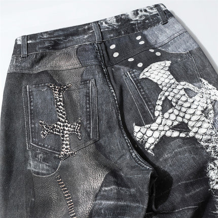 Shadow Print Horn Jeans—9654 - TALKLESSFASHION
