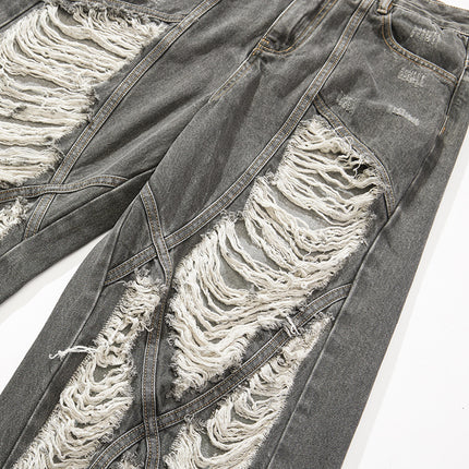 Distressed Wide Avant-Garde Jean 
—-7056