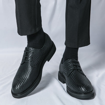 Plus Size 3D Woven Leather Shoes Men's Youth Platform British Shoes - TALKLESSFASHION