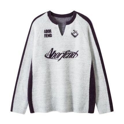 TKPA American Retro Color Matching Letters Jacquard V-neck Comfortable Knitwear - TALKLESSFASHION