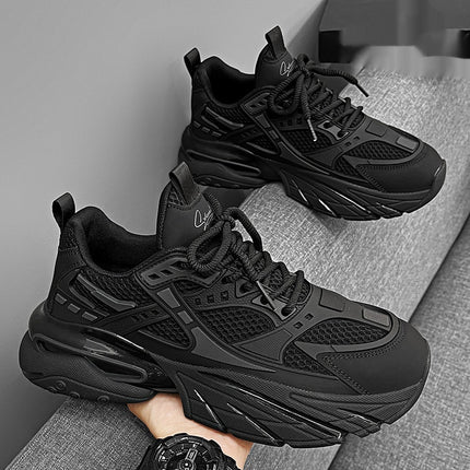 Pure Black Thick Sole Increased Leisure Sneaker Dad Shoes - TALKLESSFASHION