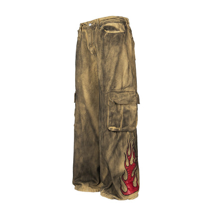 Waste Soil Wind Tie-dyed Old Dirty Cargo Jeans Men - TALKLESSFASHION