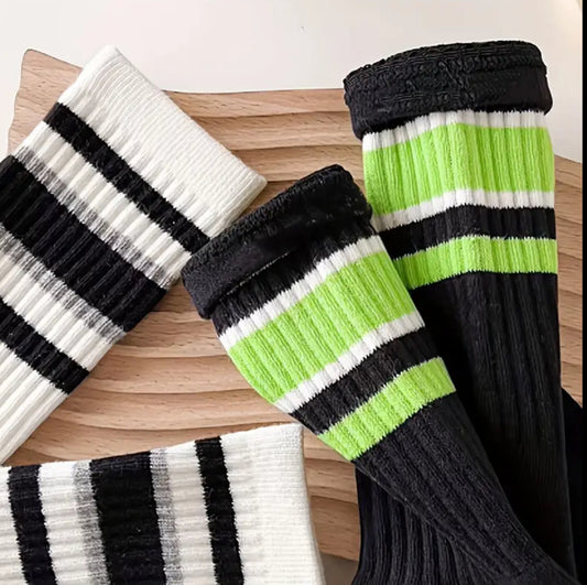 Assorted Striped colourful Mid-Calf Fabric socks. ———T3233 - TALKLESSFASHION