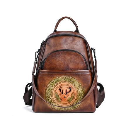 Deer Crest Leather Backpack—0983 - TALKLESSFASHION