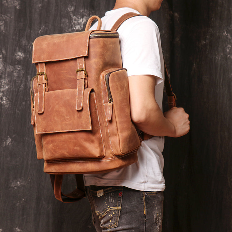 Brown Horse Leather Backpack --6600 - TALKLESSFASHION
