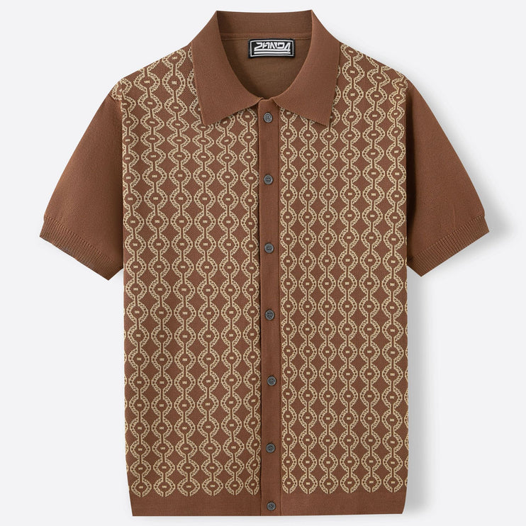Summer Tencel Short-sleeved Sweater Lapel Jacquard Cardigan For Men - TALKLESSFASHION