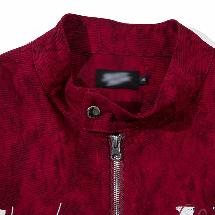 Letter Print camel leather Jacket—7431 - TALKLESSFASHION