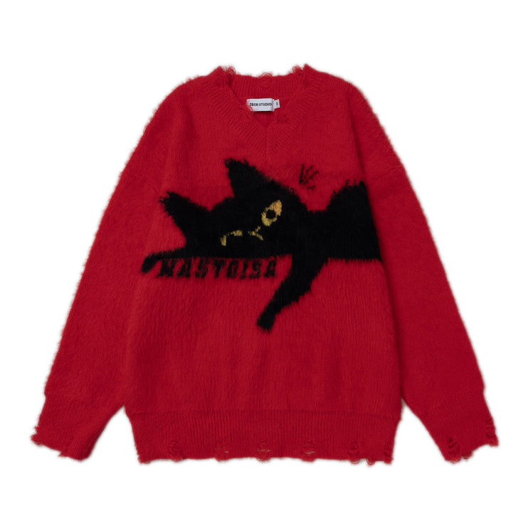 Retro Sleeping Cat Sweater—1811 - TALKLESSFASHION