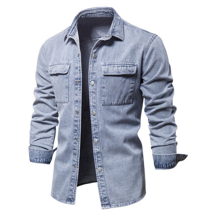 Denim Dusk Lapel Jacket —-7360 - TALKLESSFASHION