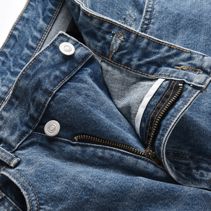 Slant Placket Distressed Straight Jeans—8790 - TALKLESSFASHION
