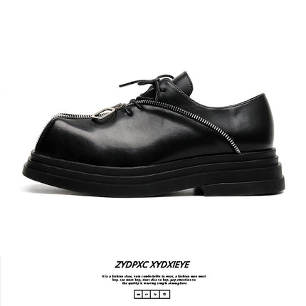 Thick Bottom Square Toe Men's Trendy Unique Punk Zipper Design Trendy Black Business Leather Shoes - TALKLESSFASHION