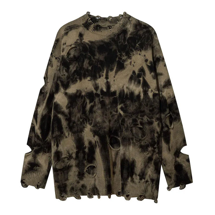 Ripped Holes Tie Dye Knitted Sweater - TALKLESSFASHION