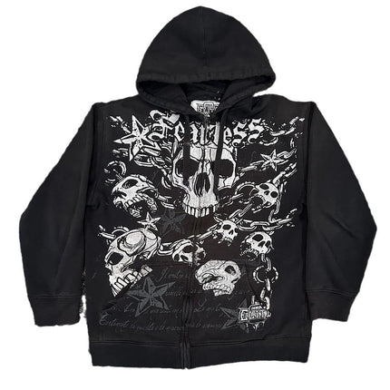 Punk Dark Skull Printed Zip-Up Hoodie—1084 - TALKLESSFASHION