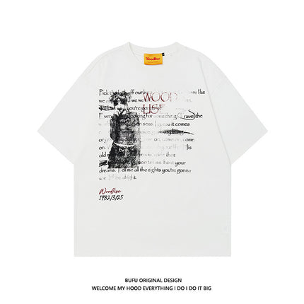 Design Pure Cotton Hip Hop High Street Retro Loose Short Sleeve T-shirt Men - TALKLESSFASHION