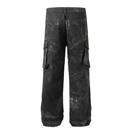 Men's High Street American Splash-ink Distressed Pleated Multi-pocket Cargo Pants - TALKLESSFASHION