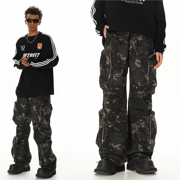 New American Jungle Camouflage Amekaji Multi-pocket Design Casual Wide-leg Workwear Trousers - TALKLESSFASHION