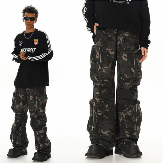 New American Jungle Camouflage Amekaji Multi-pocket Design Casual Wide-leg Workwear Trousers - TALKLESSFASHION